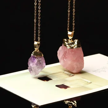 1БР натурален кристал розов кварц висулка кристални минерални бижута изцеление двойка декорации DIY подарък камък занаяти бижута