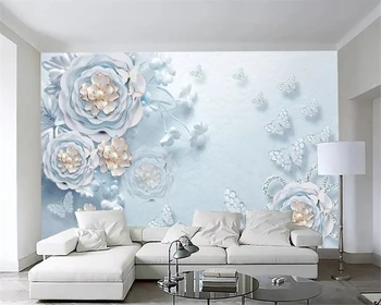 Beibehang 3d тапети съвременната висококачествена коприна плат с релефни бижута цвете, пеперуда фон на стената на поръчка 3d тапети