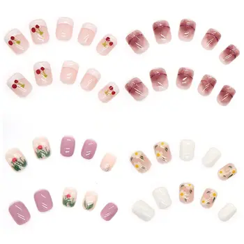 Ноктите Лист Череши Натиснете Върху Ноктите Си С Пълно Покриване На Режийни Нокти Дизайн На Ноктите Съвети Цветя Режийни Ноктите Корейски Декорации За Нокти